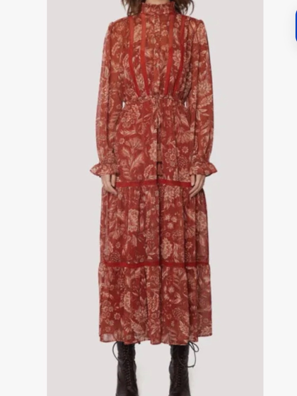 Lost + Wander Florencia Rust Floral Tiered Maxi Dress